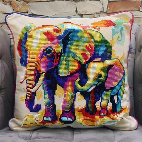 Latch Hook Pillows Kits Cushion Hooking Pillowcase Embroidery Latch Hooking Crochet Kits 17x17inch - Animal elephant