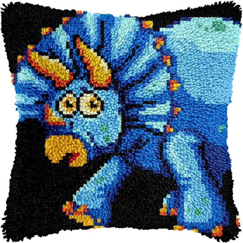 Latch Hook Pillows Kits Cushion Pillow Cover with Pattern Printed Canvas Sofa Throw Pillow Hooking Pillowcase Crafts Embroidery Latch Hooking Crochet Kits Set 17x17 inch(110)