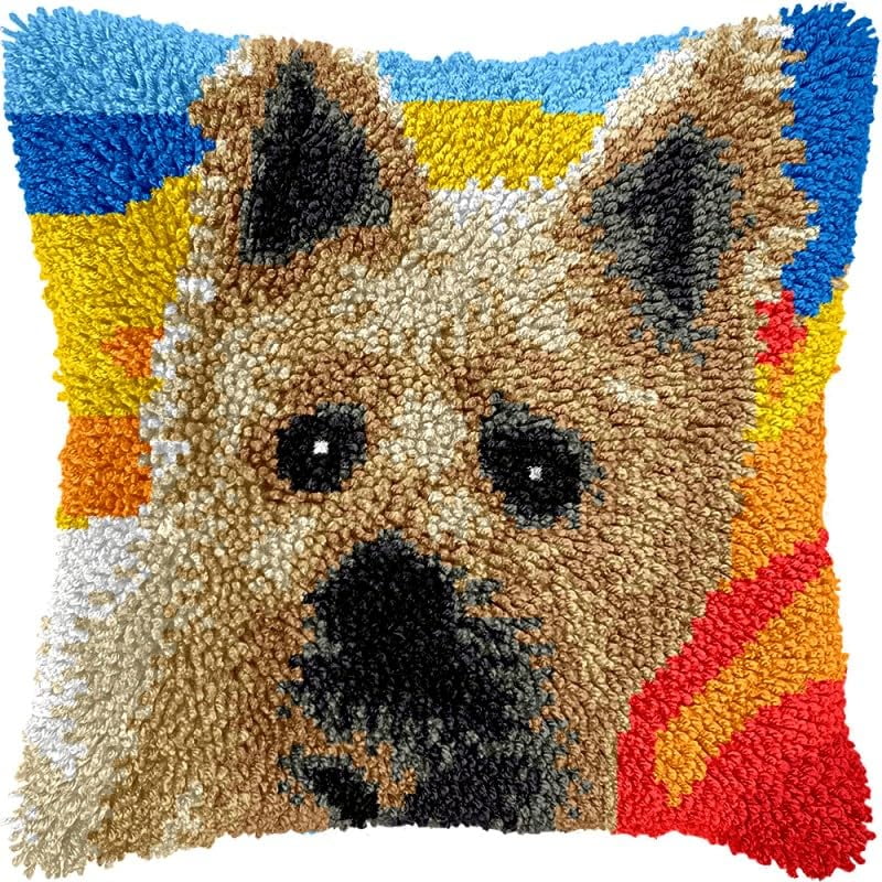 Latch Hook Pillows Kits Cushion Pillow Cover with Pattern Printed Canvas Sofa Throw Pillow Hooking Pillowcase Crafts Embroidery Latch Hooking Crochet Kits Set 17x17 inch(104)