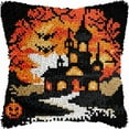 thumbnail image 1 of Latch Hook Pillows Kits Halloween Castle Cushion Pillow Cover with Pattern Printed Canvas Sofa Throw Pillow Hooking Pillowcase Crafts Embroidery Latch Hooking Crochet Kits Set 17x17 inch(10), 1 of 6