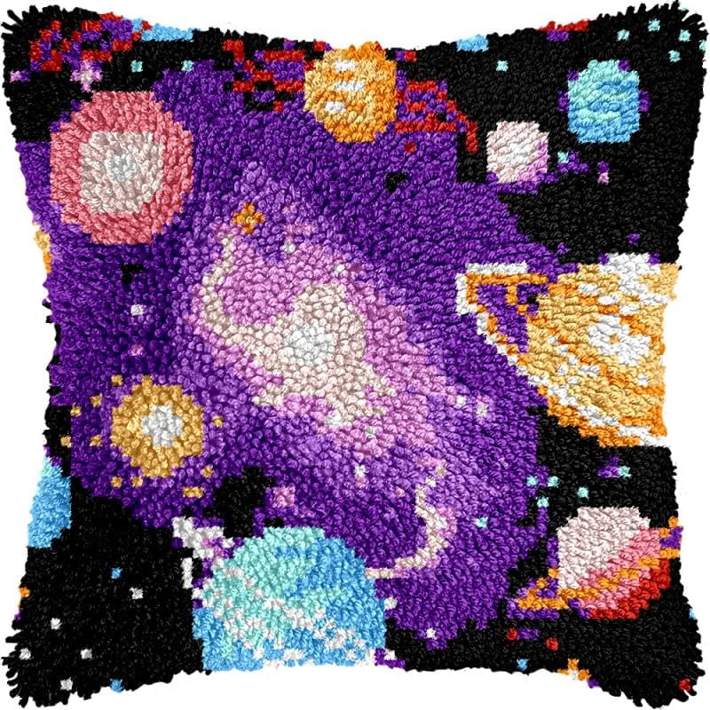 Latch Hook Pillows Kits Planets Cushion Pillow Cover with Pattern Printed Canvas Sofa Throw Pillow Hooking Pillowcase Crafts Embroidery Latch Hooking Crochet Kits Set 17x17 inch(29)