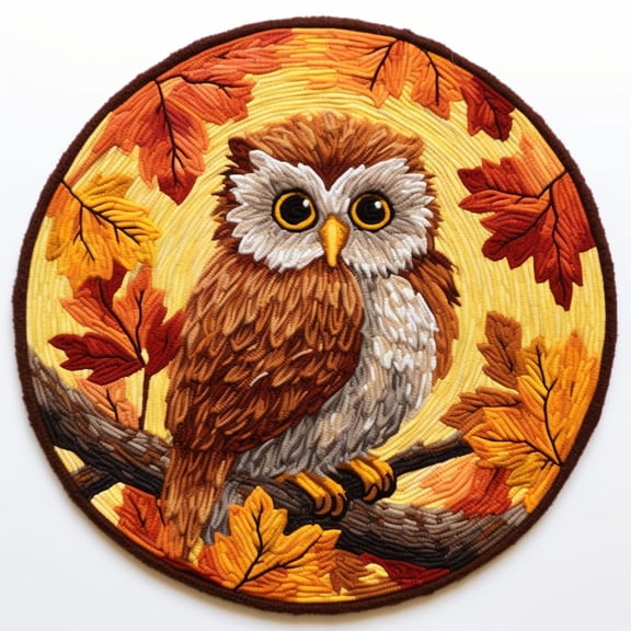 Latch Hook Round Rug Kits Autumn Tree and Owl for Beginner Needle Crochet Yarn Kits Embroidery Carpet Hook and Latch Kit Tapestry Christmas Home Decoration 45x45cm(1)
