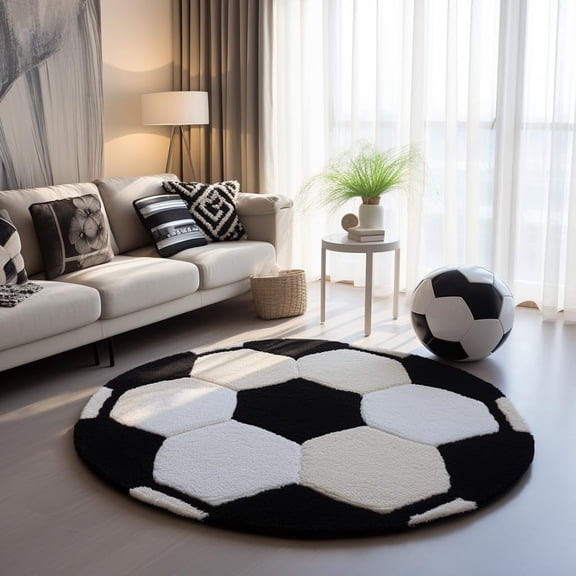 Latch Hook Round Rug Kits for Beginner Soccer Ball Needle Crochet Yarn Kits Embroidery Carpet Hook and Latch Kit Tapestry Christmas Home Decoration 45x45cm(4)