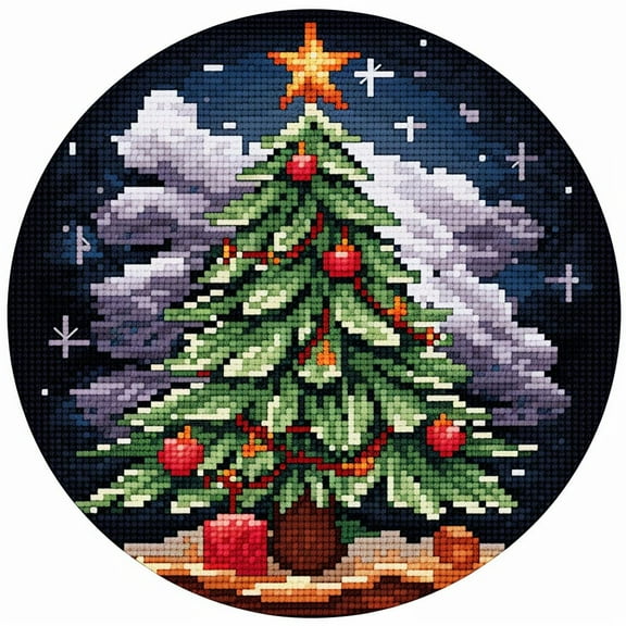 Latch Hook Round Rug Kits Christmas Pine Tree for Beginner Needle Crochet Yarn Kits Embroidery Carpet Cushion Hook and Latch Kit Tapestry Christmas Home Decoration 45x45cm(4)