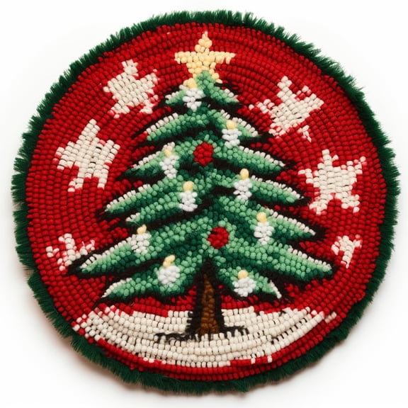 Latch Hook Round Rug Kits Green Christmas Trees for Beginner Needle Crochet Yarn Kits Embroidery Carpet Cushion Hook and Latch Kit Tapestry Christmas Decoration 45x45cm(3)