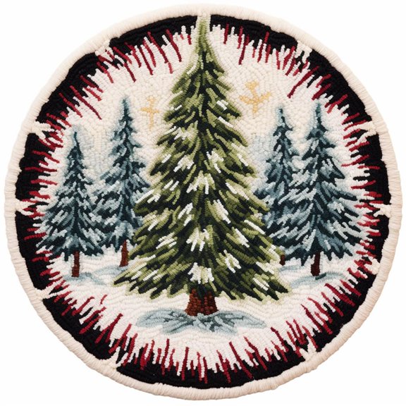 Latch Hook Round Rug Kits White Snow Christmas Pine Tree for Beginner Needle Crochet Yarn Kits Embroidery Carpet Cushion Hook and Latch Kit Tapestry Decoration 45x45cm(1)