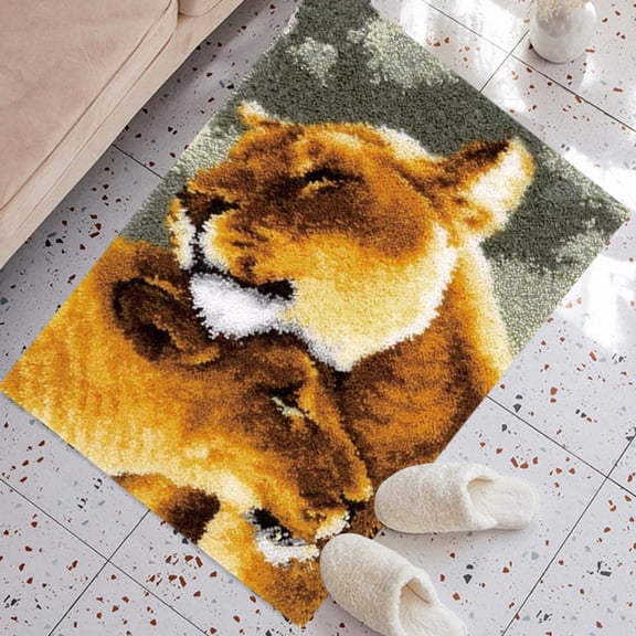 Latch Hook Rug Animal Pattern DIY Rug Carpet Needlework Home Decoration Handmade Carpet Making for Carpet Christmas Adults Beginners , Hug lions