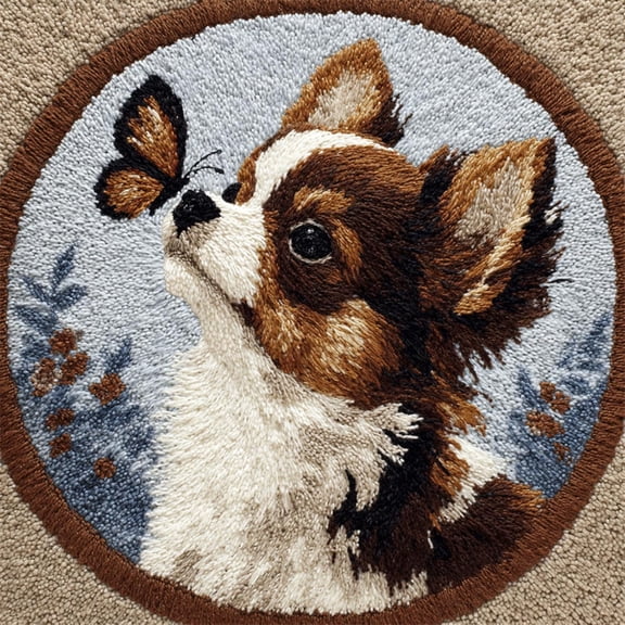 Latch Hook Rug Kit 50x50cm,Dog and butterfly Handmade Floor Rug Wall Hanging DIY Craft Gift Idea