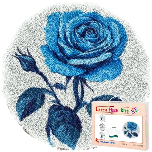 Latch Hook Rug Kit A Rose Stamped Handmade Round Shape Carpet Crochet Yarn Craft DIY Hook and Latch Door Mat Tapestry for Home Floor Decor 50x50cm(2)