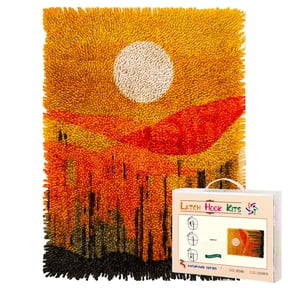 Latch Hook Rug Kit Abstract Landscape of Desert Sunset Pre-printed Handmade Carpet Crochet Yarn Craft DIY Hook and Latch Door Mat Tapestry for Home Floor Decoration 52x38cm-1