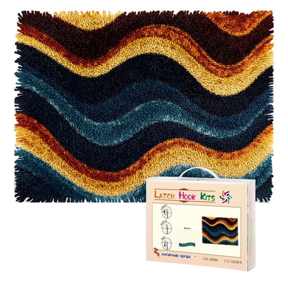 Latch Hook Rug Kit Abstract Wave Pattern Pre-Printed Handmade Carpet Crochet Yarn Craft DIY Hook and Latch Door Mat Tapestry for Home Floor Decoration 52x38cm-1
