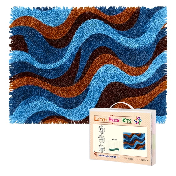 Latch Hook Rug Kit Abstract Wave Pattern Pre-Printed Handmade Carpet Crochet Yarn Craft DIY Hook and Latch Door Mat Tapestry for Home Floor Decoration 52x38cm-2