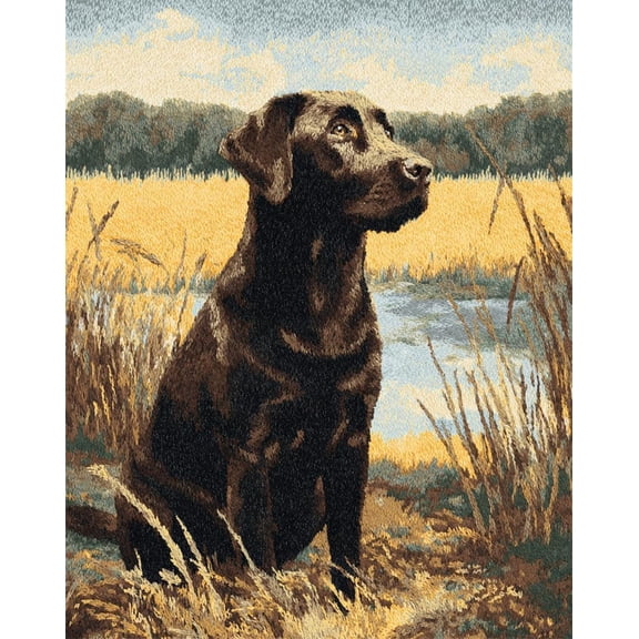 Latch Hook Rug Kit For Adults Black Labrador By The River Diy Craft Rug Making Kit Set Tapestry Cushion Knitting Patterns Printed Mesh Mat Canvas Wool Yarn Fabric Decorations Home Gift