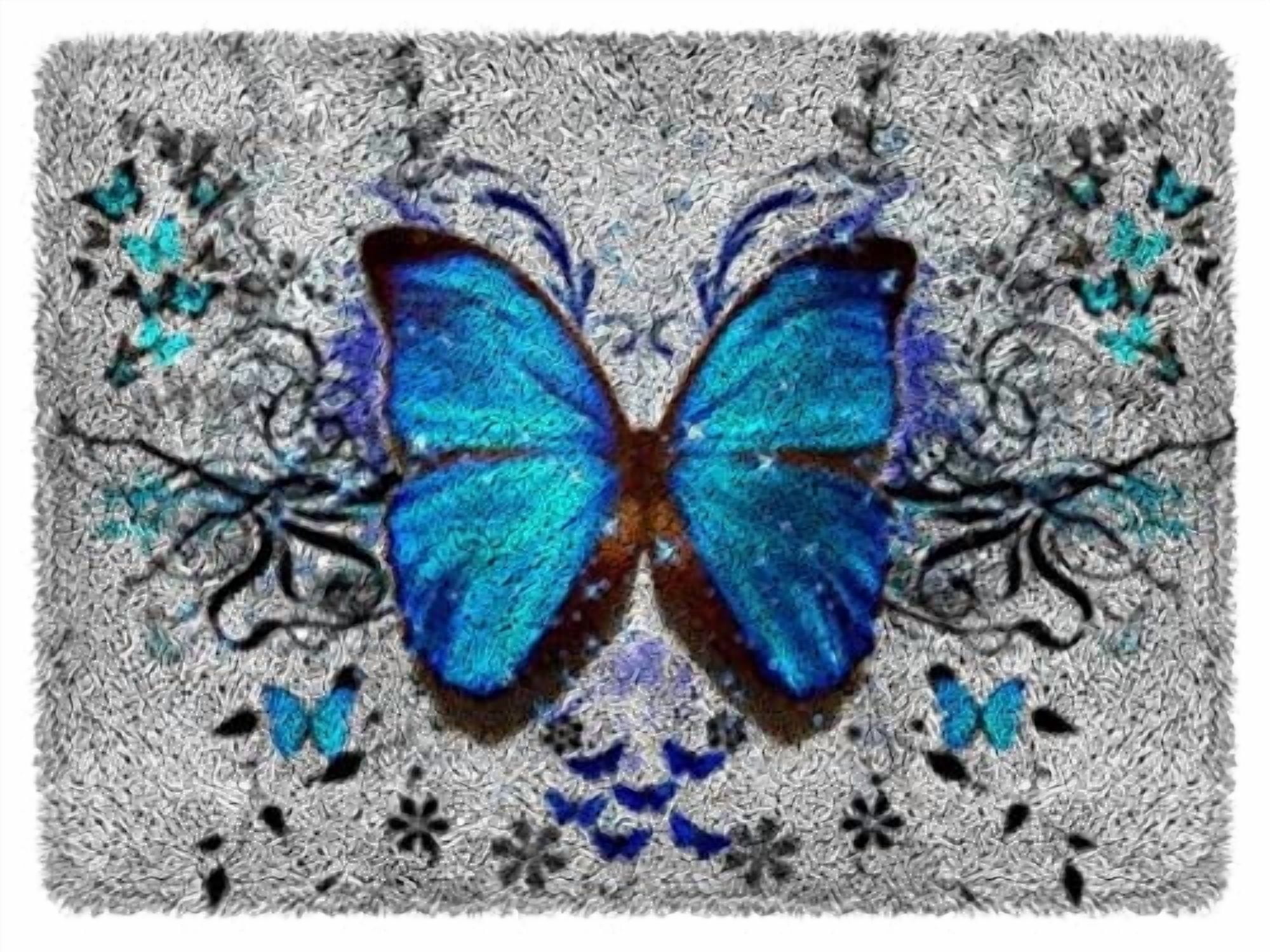 Latch Hook Rug Kit for Adults Blue Butterfly DIY Carpet Cushion with Printed Canvas Crochet Yarn Craft Hook and Latch Tapestry for Home Decoration Pets Warm Pads 52x38cm