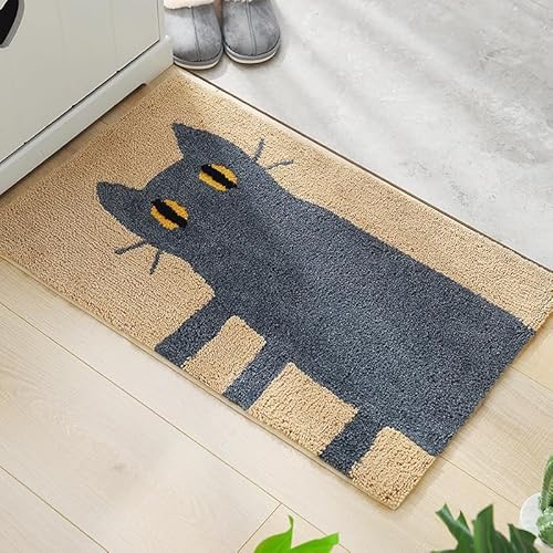 Latch Hook Rug Kit for Adults Cartoon Grey Cat DIY Carpet Cushion with Printed Canvas Crochet Yarn Craft Hook and Latch Tapestry for Home Decoration Pets Warm Pads 52x38cm