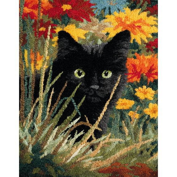 Latch Hook Rug Kit For Adults Cat In The Grass Diy Craft Rug Making Kit Set Tapestry Cushion Knitting Patterns Printed Mesh Mat Canvas Wool Yarn Fabric Decorations Home Gift