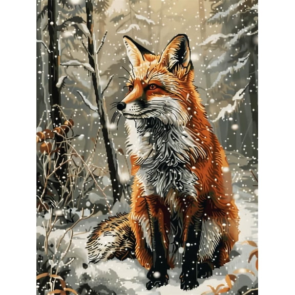 Latch Hook Rug Kit For Adults Fox In The Snow Diy Craft Rug Making Kit Set Tapestry Cushion Knitting Patterns Printed Mesh Mat Canvas Wool Yarn Fabric Decorations Home Gift