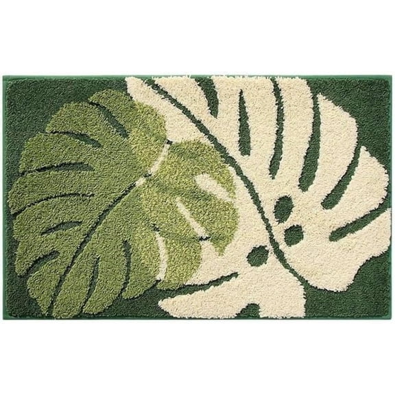 ShowNiceArt Rectangle Green White Monstera Latch Hook Rug Kit, DIY Printed Canvas Craft for Home Decor & Pet Warm Pad, 50x38cm