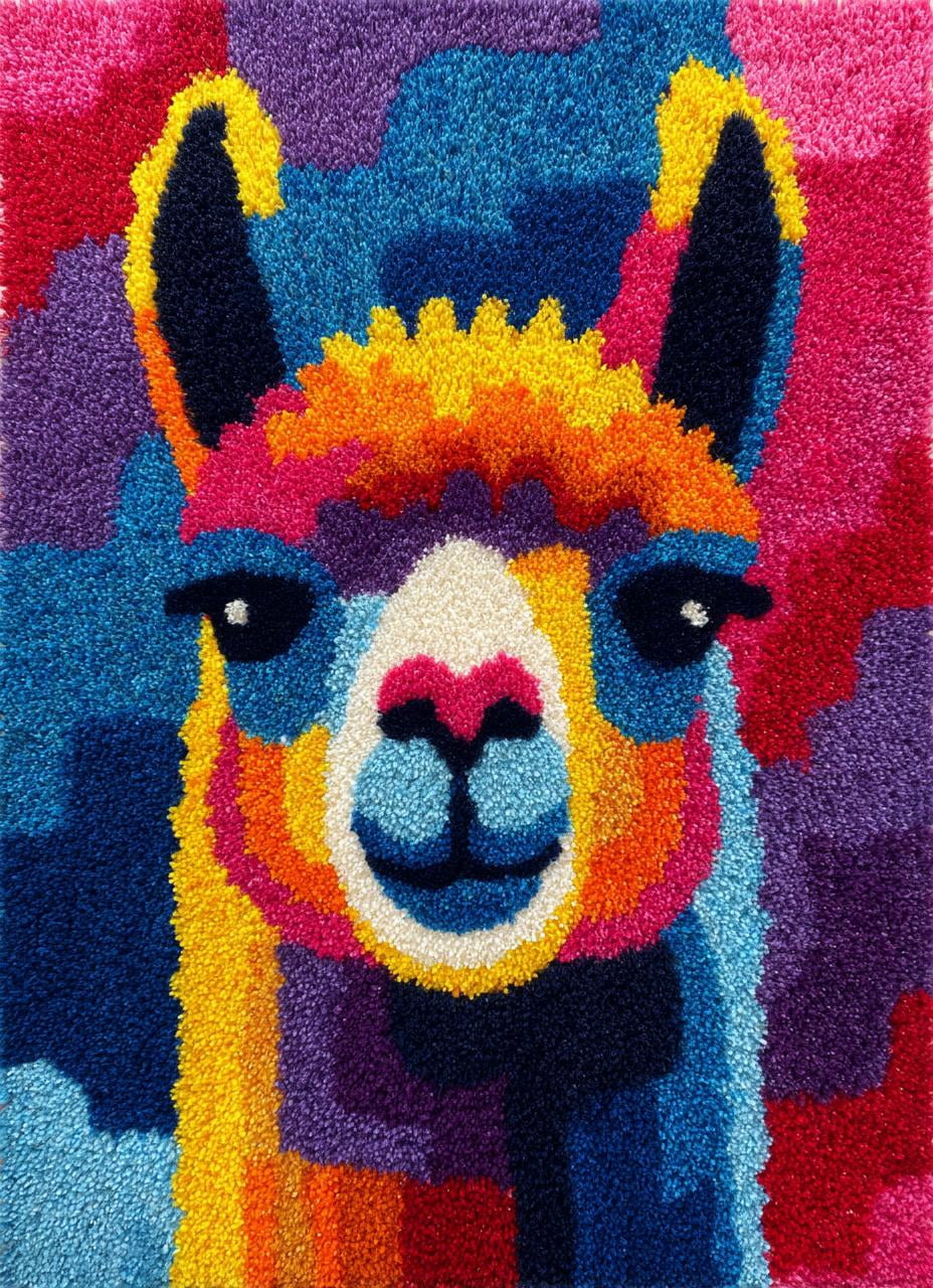 Latch Hook Rug Kit Alpaca Portrait in Flowers DIY Cushion Tapestry ...