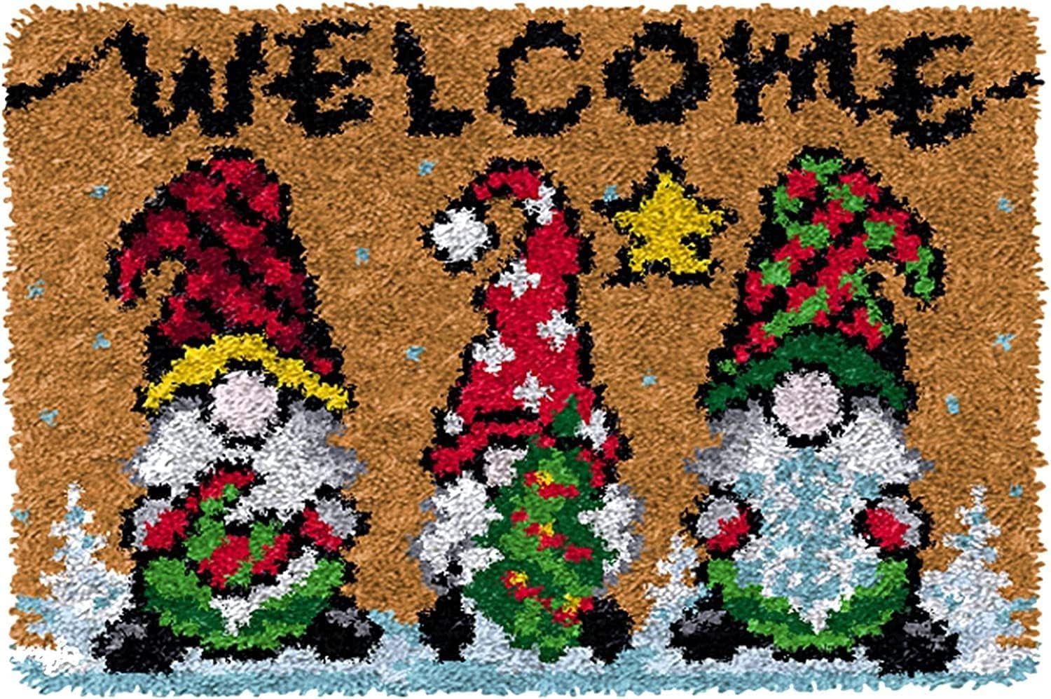 Latch Hook Rug Kit, Christmas DIY Latch Hook Rug Making Kit for Adults Kids, Autumn Cottage, Cross Stitch Kit Carpet Making Cushion Needlework for Beginners, Home Decor, 60x40 cm
