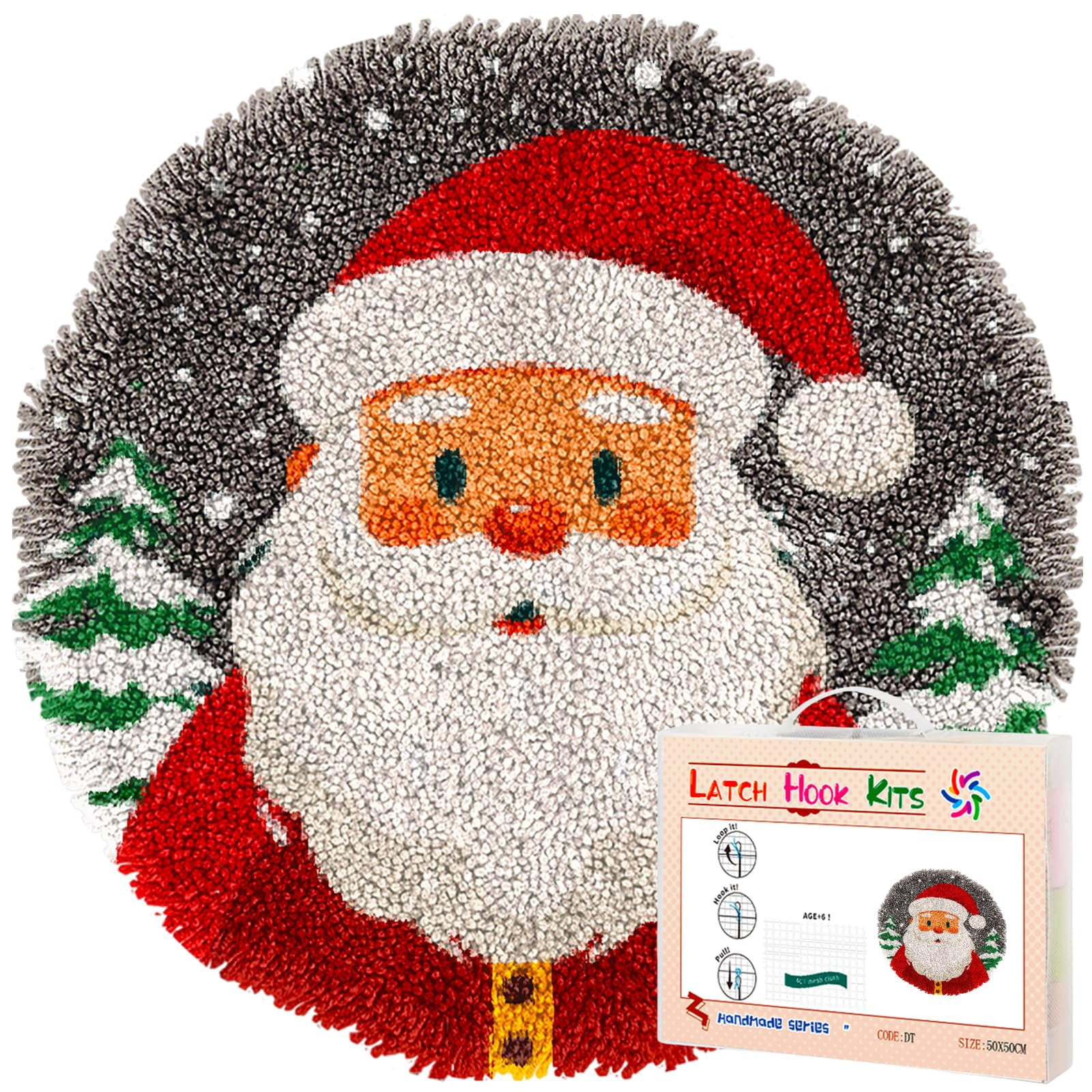 Latch Hook Rug Kit Christmas Santa Claus Stamped Handmade Round Shape ...