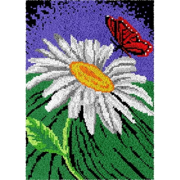 Latch Hook Rug Kit, Chrysanthemum | Cross Stitch Kit Carpet Making Cushion Needlework 50×38cm/20*15in
