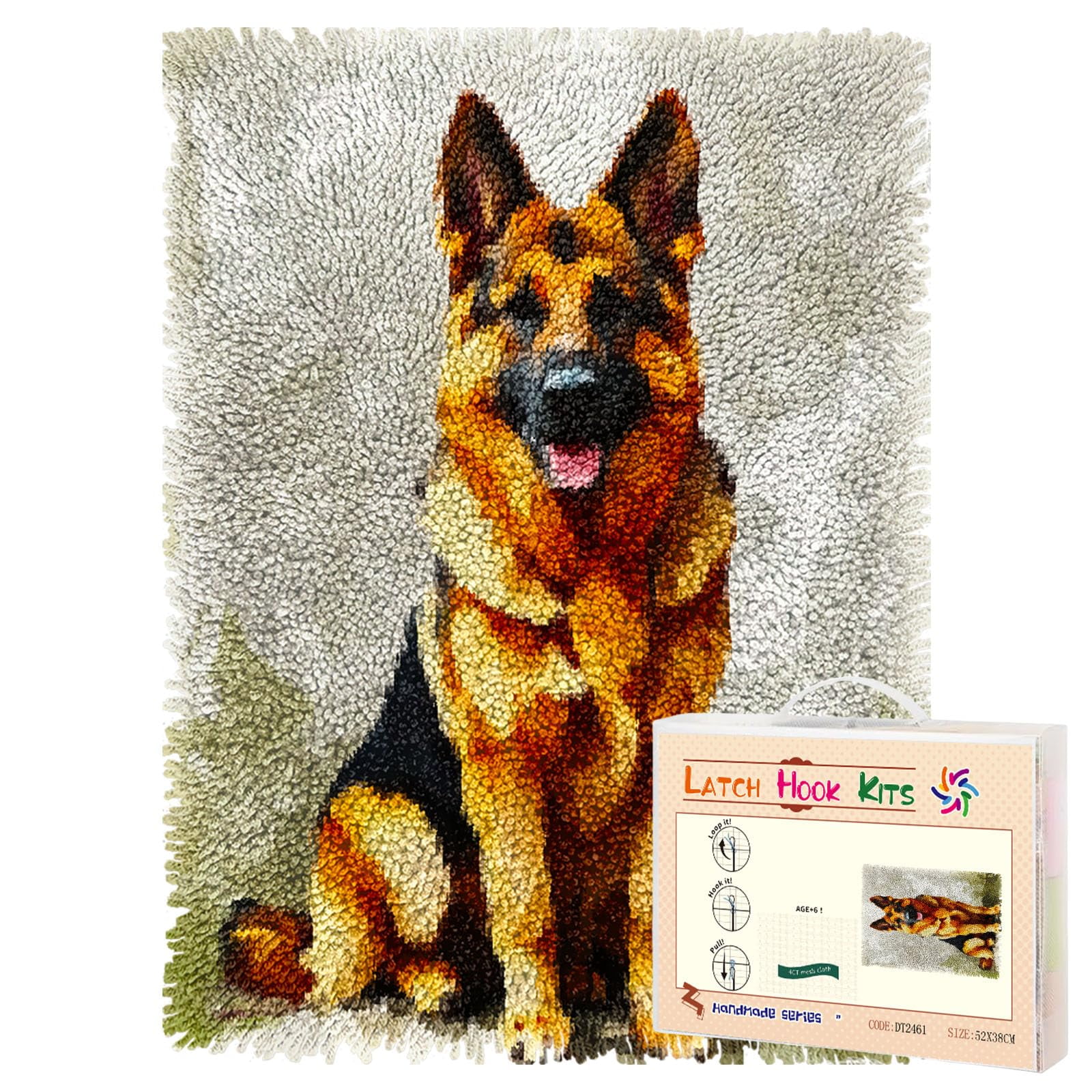 Latch Hook Rug Kit Cute German Shepherd Dog Pre-printed Handmade Carpet ...