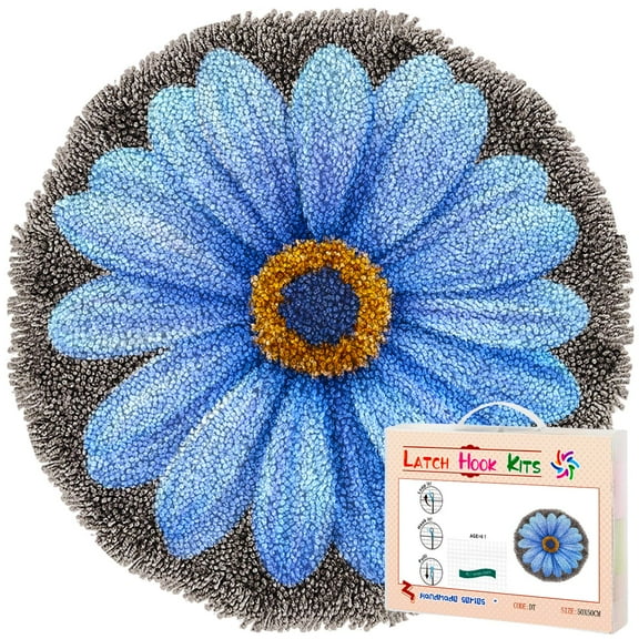 Latch Hook Rug Kit A Daisy Flower Stamped Handmade Round Shape Carpet Crochet Yarn Craft DIY Hook and Latch Door Mat Tapestry for Home Floor Decor 50x50cm(1)