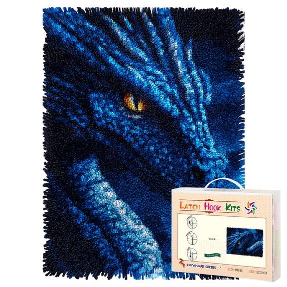 Latch Hook Rug Kit Dragon Pre-printed Handmade Carpet Crochet Yarn Craft DIY Hook and Latch Door Mat Tapestry for Home Floor Decoration 52x38cm-1