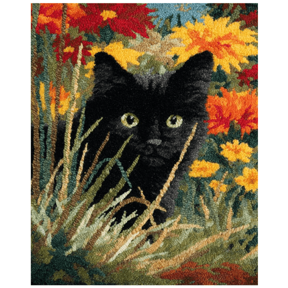 Latch Hook Rug Kits For Adults Beginners, Black Cat In The Field 52X38Cm Animal Pre-Printed Canvas Yarn Rug Hooking Kits, DIY Crochet Carpet Creative Craft, Ideal For Home Decor