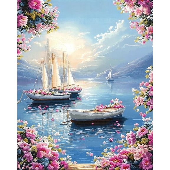 Latch Hook Rug Kits For Adults Beginners Flower Boat On The Sea Diy Craft Doormat Rug Making Kit Tapestry Cushion Knitting Patterns Printed Mesh Mat Canvas Wool Yarn Fabric Gift Women