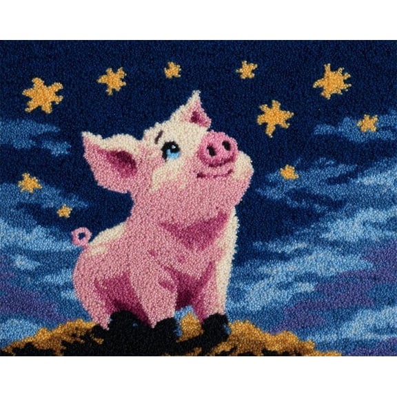 Latch Hook Rug Kits For Adults Beginners Pig Gazing At The Stars Diy Craft Doormat Rug Making Kit Tapestry Cushion Knitting Patterns Printed Mesh Mat Canvas Wool Yarn Fabric Gift Women