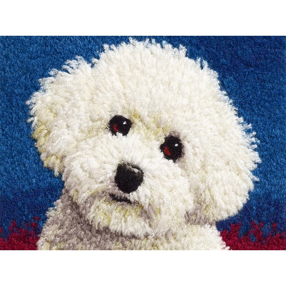 Latch Hook Rug Kits For Adults Beginners White Bichon Frise Diy Craft Doormat Rug Making Kit Tapestry Cushion Knitting Patterns Printed Mesh Mat Canvas Wool Yarn Fabric Gift Women