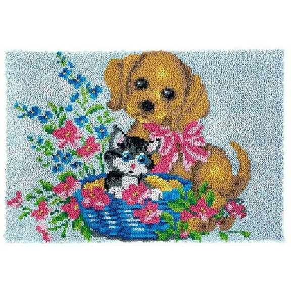 Latch Hook Rug Kits for Adults Dog/Cat Tapestry Kits Rug Making Kits Embroidery Kits DIY Crochet Yarn Kits for Beginners Adults Kids Craft Kit Creative Gift Animals