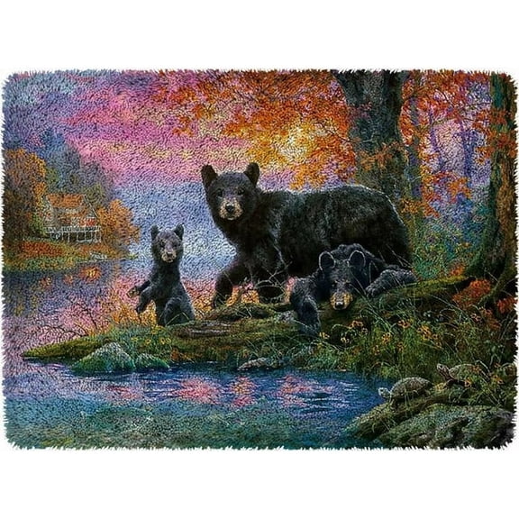 Latch Hook Rug Kits for Adults,Three Bears Rug Making Latch Hooking Kit latch hook cushion kits,Needlework Cushion Cover Hand Craft Crochet for Great Family