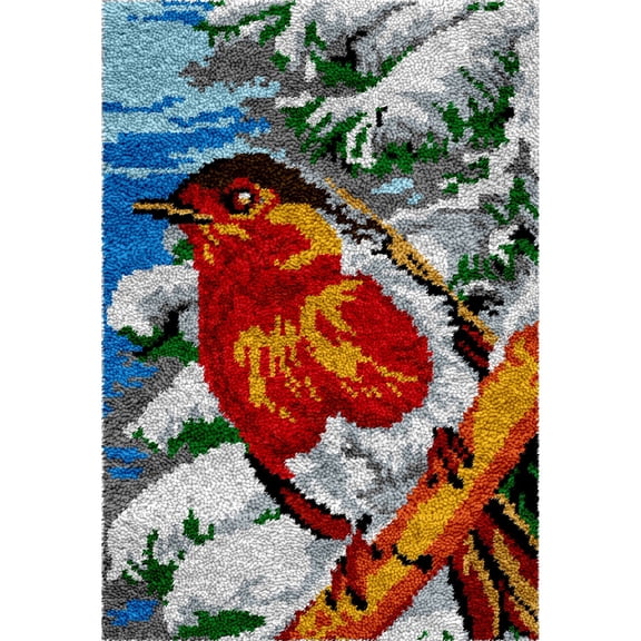 Latch Hook Rug Kits for Adults,Winter Red Bird Rug Making Latch Hooking Kit latch hook cushion kits,Needlework Cushion Cover Hand Craft Crochet for Great Family