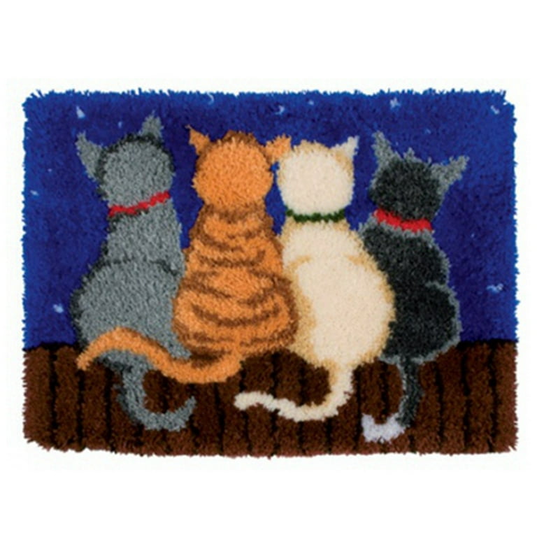 Tapestry Latch Hook Rugs Kits for Adults with Pattern Cat Printed