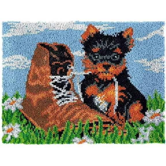 Latch Hook Rug Kits, Cute Black Puppy | Home Carpet Rug Making Canvas Kits, DIY Crochet Kits Embroidery Kits Needlework Crafts 50×38cm/20*15in