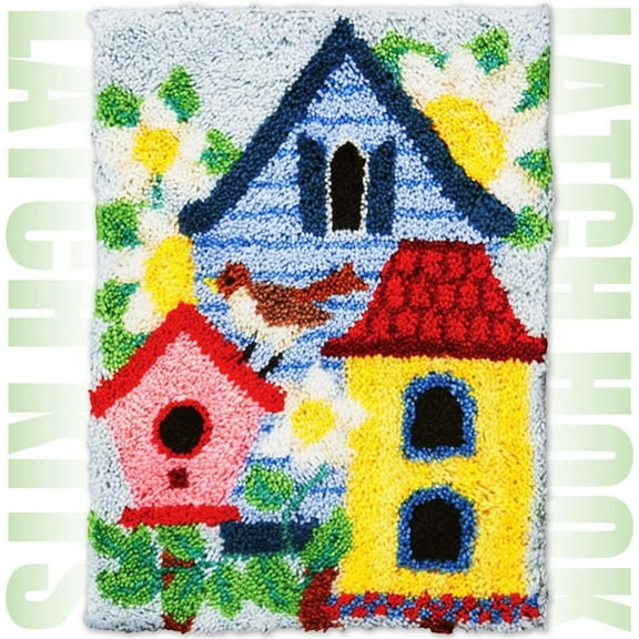 Latch Hook Rug Kits, DIY Crochet Yarn Cushion for Home Decoration, Latch Hooking Craft Kit for Adults Kids with Color Canvas Pattern Design (Partner, 20.5 x 15in)