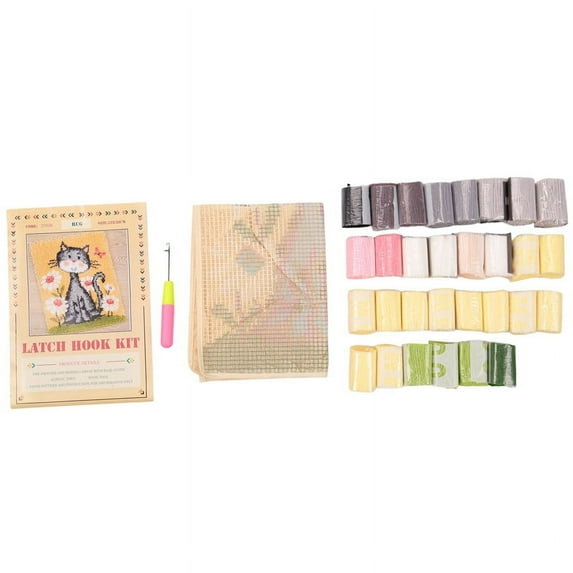 Latch Hook Rug Kits DIY Crochet Yarn Rugs Hooking Craft Kit with Color Preprinted Pattern Design for Adults Kids (Cat)
