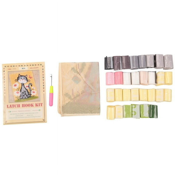 Latch Hook Rug Kits DIY Crochet Yarn Rugs Hooking Craft Kit with Color Preprinted Pattern Design for Adults Kids (Cat)
