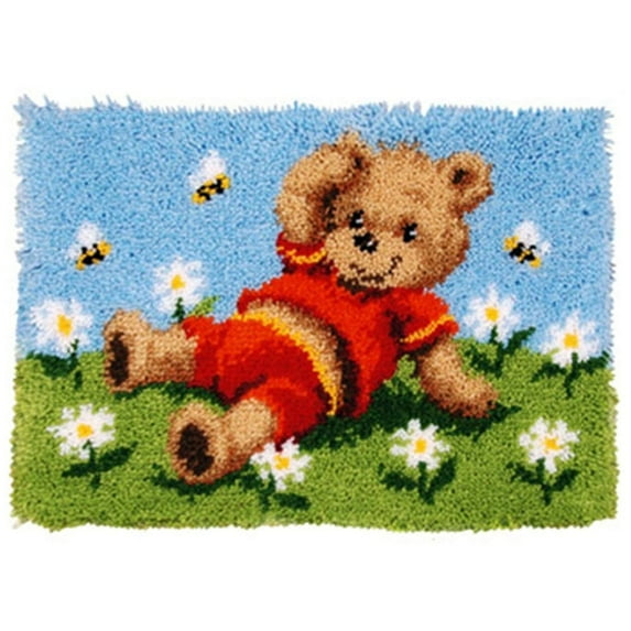 Latch Hook Rug Kits Embroidery DIY Bear Pattern Crochet Needlework Crafts for Adults and Kids Beginners 20"x 15"