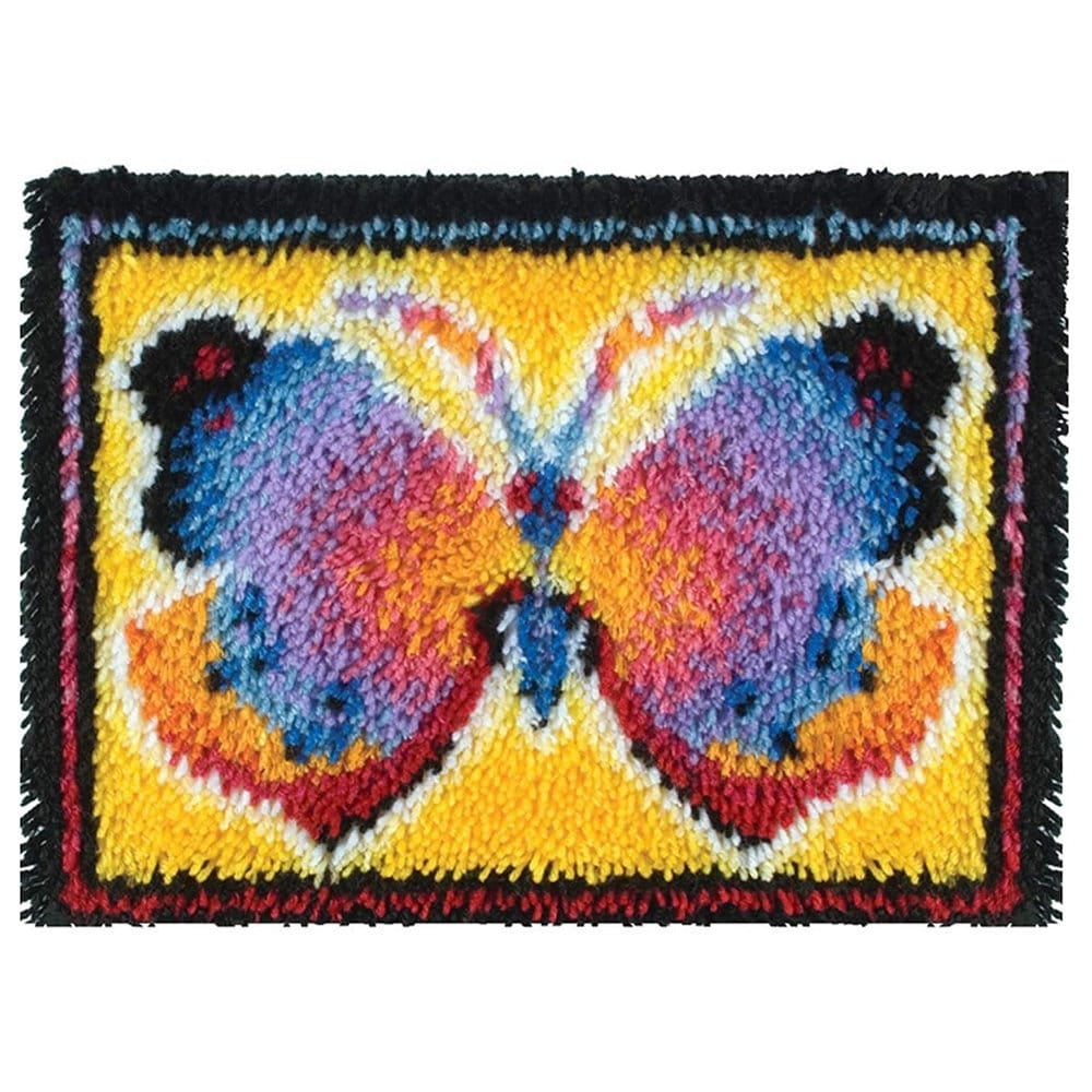 Latch Hook Rug Kits Embroidery DIY Bufferfly Pattern Crochet Needlework Crafts for Adults and Kids Beginners 20"x 15"
