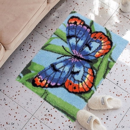 ShowNiceArt Rectangle Butterfly Pattern Latch Hook Rug Kit, DIY Embroidery Needlework for Adult & Kid Beginners, 50*38cm