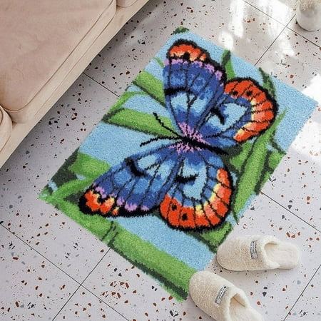 Latch Hook Rug Kits Embroidery DIY Butterfly Pattern Crochet Needlework Crafts for Adults and Kids Beginners 16"x24"