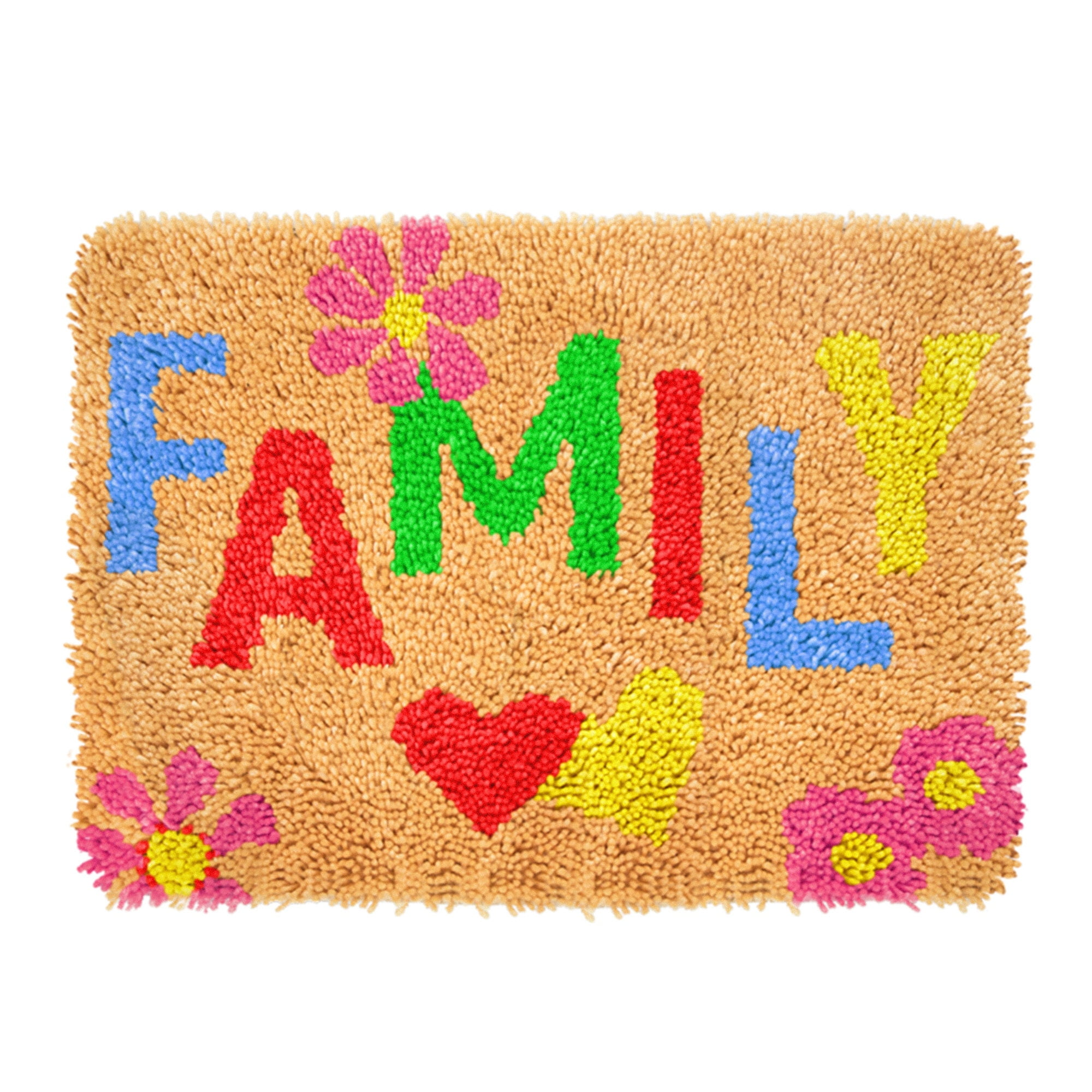 Latch Hook Rug Kits Embroidery DIY Family Pattern Crochet Needlework Crafts for Adults and Kids Beginners 20"x 15"