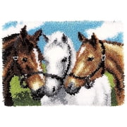 ShowNiceArt Rectangle Horses Pattern Latch Hook Rug Kit, DIY Embroidery Needlework for Adult & Kid Beginners, 16"×24"