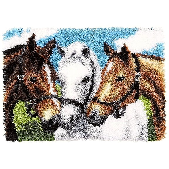ShowNiceArt Rectangle Horses Pattern Latch Hook Rug Kit, DIY Embroidery Needlework for Adult & Kid Beginners, 16"24"