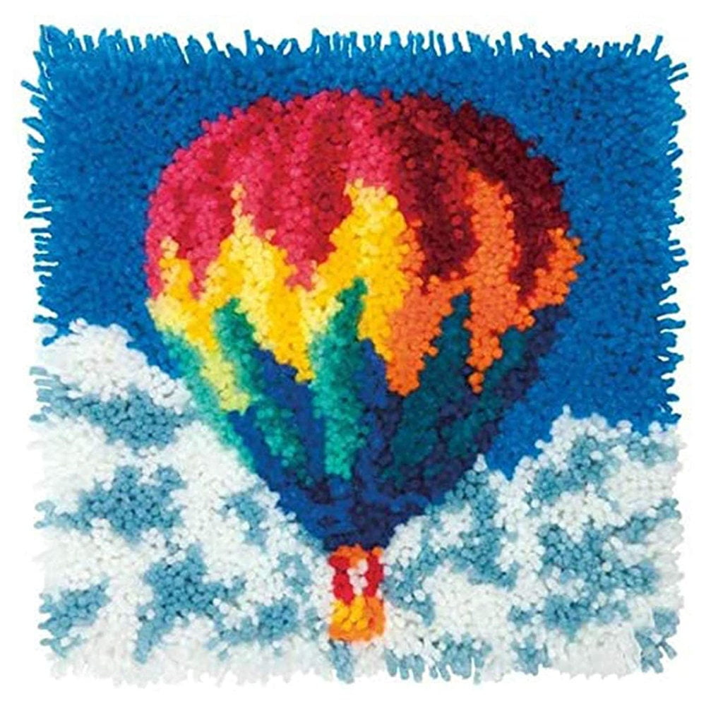 Latch Hook Rug Kits Embroidery DIY Hot Air Balloon Pattern Crochet Needlework Crafts for Adults and Kids Beginners 20"x 15"
