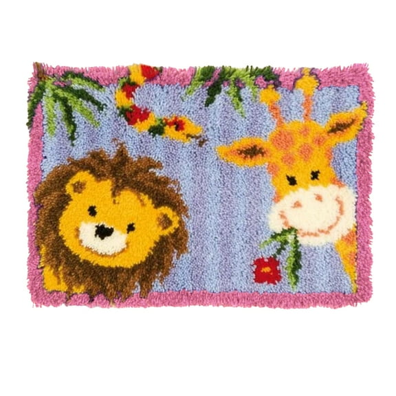 Latch Hook Rug Kits Embroidery DIY Lion and Giraffe Pattern Crochet Needlework Crafts for Adults and Kids Beginners 20"x 15"